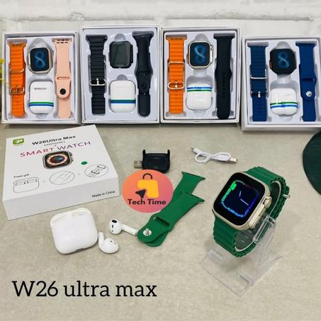 COFFRET W26 ULTRA MAX ECOUTEUR SANS FIL + MONTRE CONNECTEE + 2 BRACELET