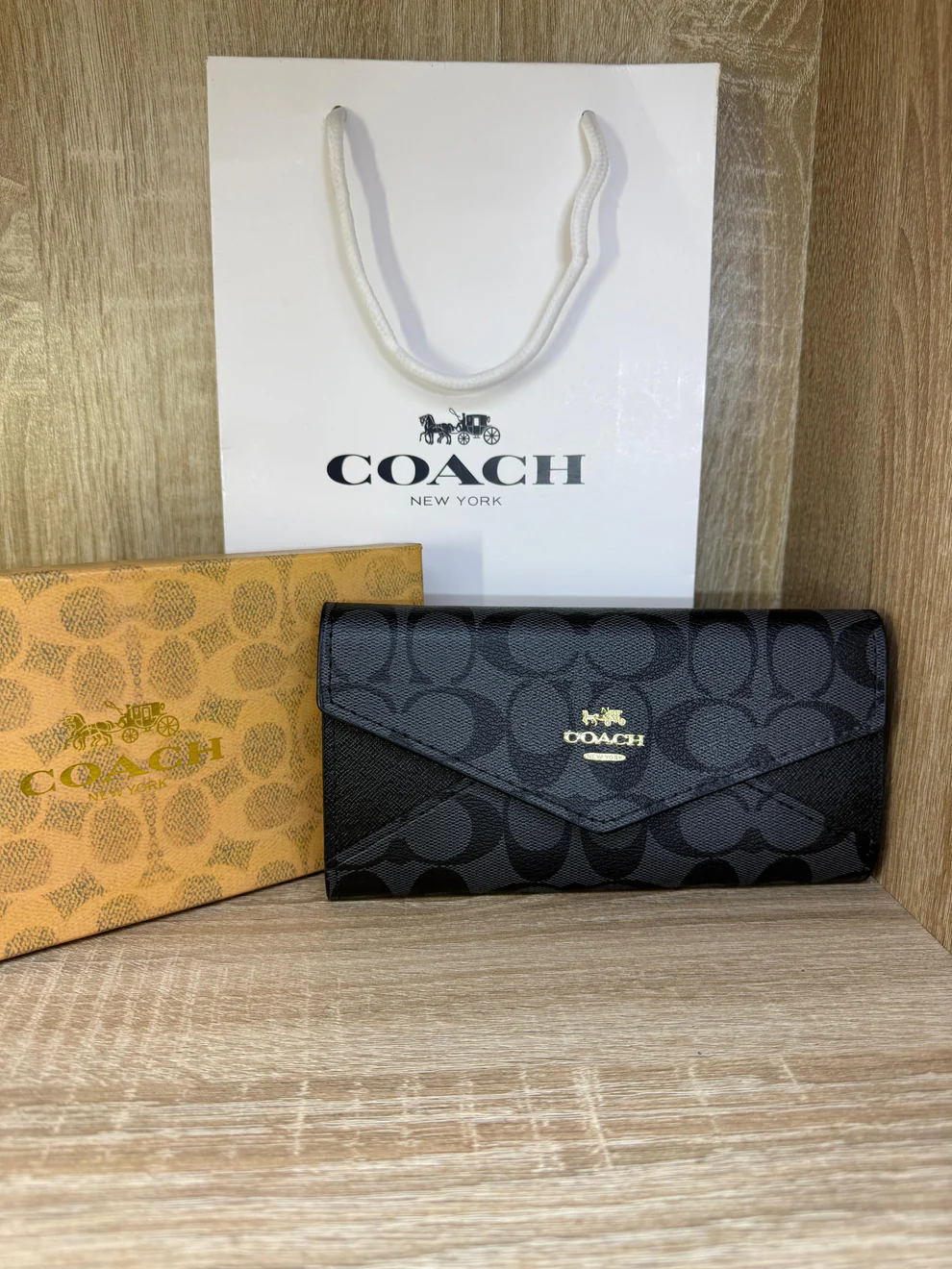 PORTE FEUILLE COACH NOIR FEMMES