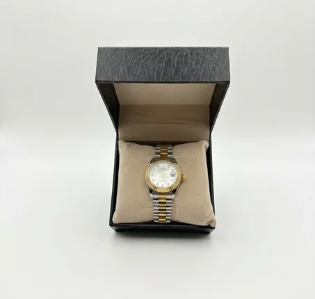 ROLEX GRIS GOLD TABLEAU BLANC FEMMES BOITE SIMPLE