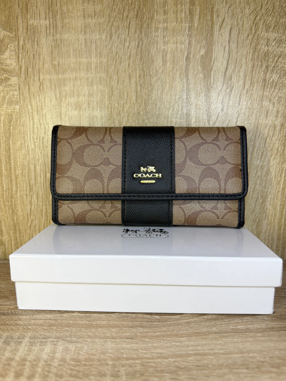 PORTE FEUILLE COACH FEMMES BEIGE/NOIR