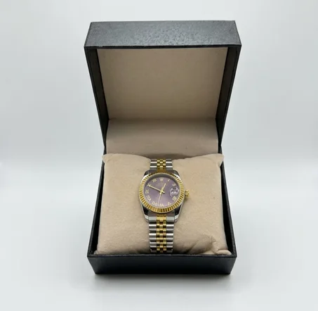 ROLEX GRIS GOLD TABLEAU MARRON FEMMES BOITE SIMPLE