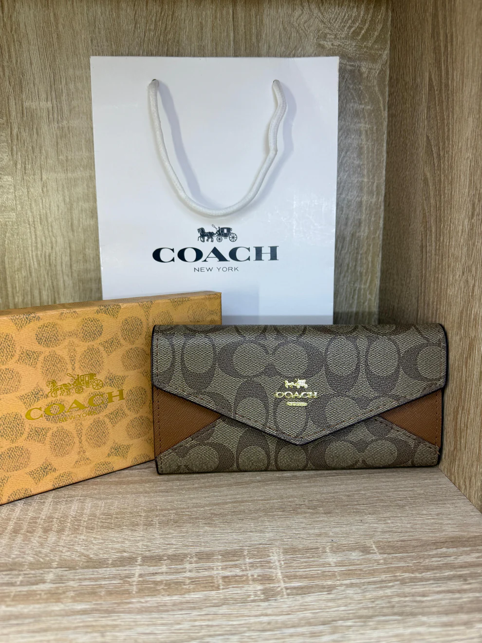 PORTE FEUILLE COACH MARRON FEMMES