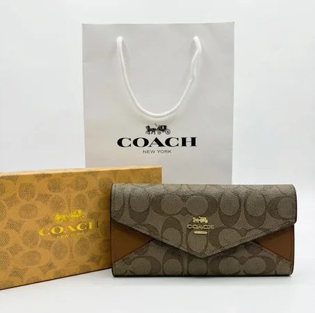 PORTE FEUILLE COACH MARRON FEMMES