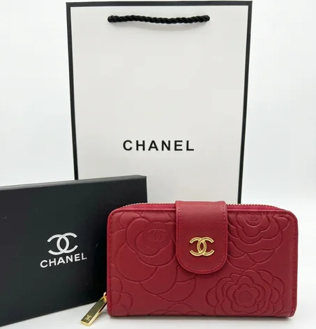 PORTE MONNAIE MOYEN FEMMES CHANEL BORDEAUX AVEC SACHET
