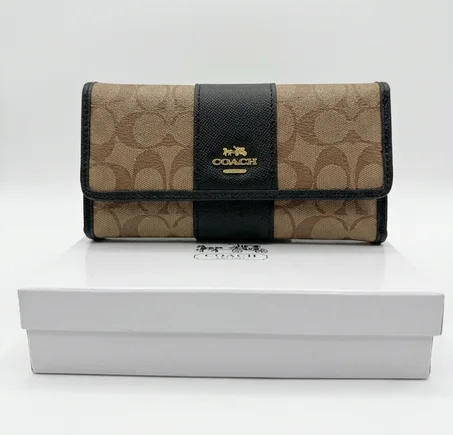 PORTE FEUILLE COACH FEMMES BEIGE/NOIR