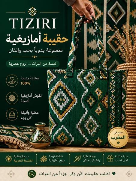 حقيبة أمازيغية يدوية – TIZIRI | صناعة مغربية 🇲🇦 TOTE BAG