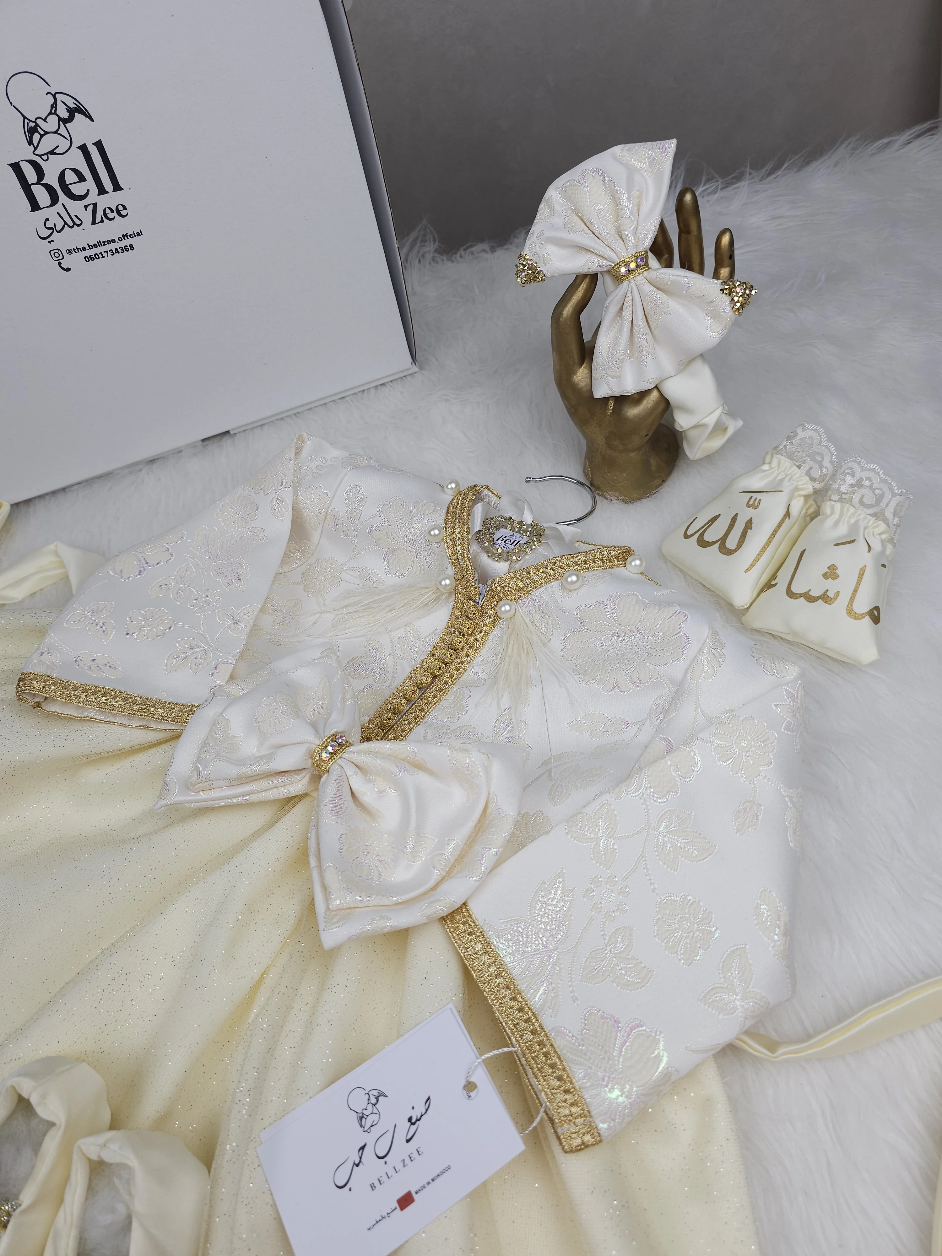 Nfissa Box Bébé – Robe Caftan Crème - Doré