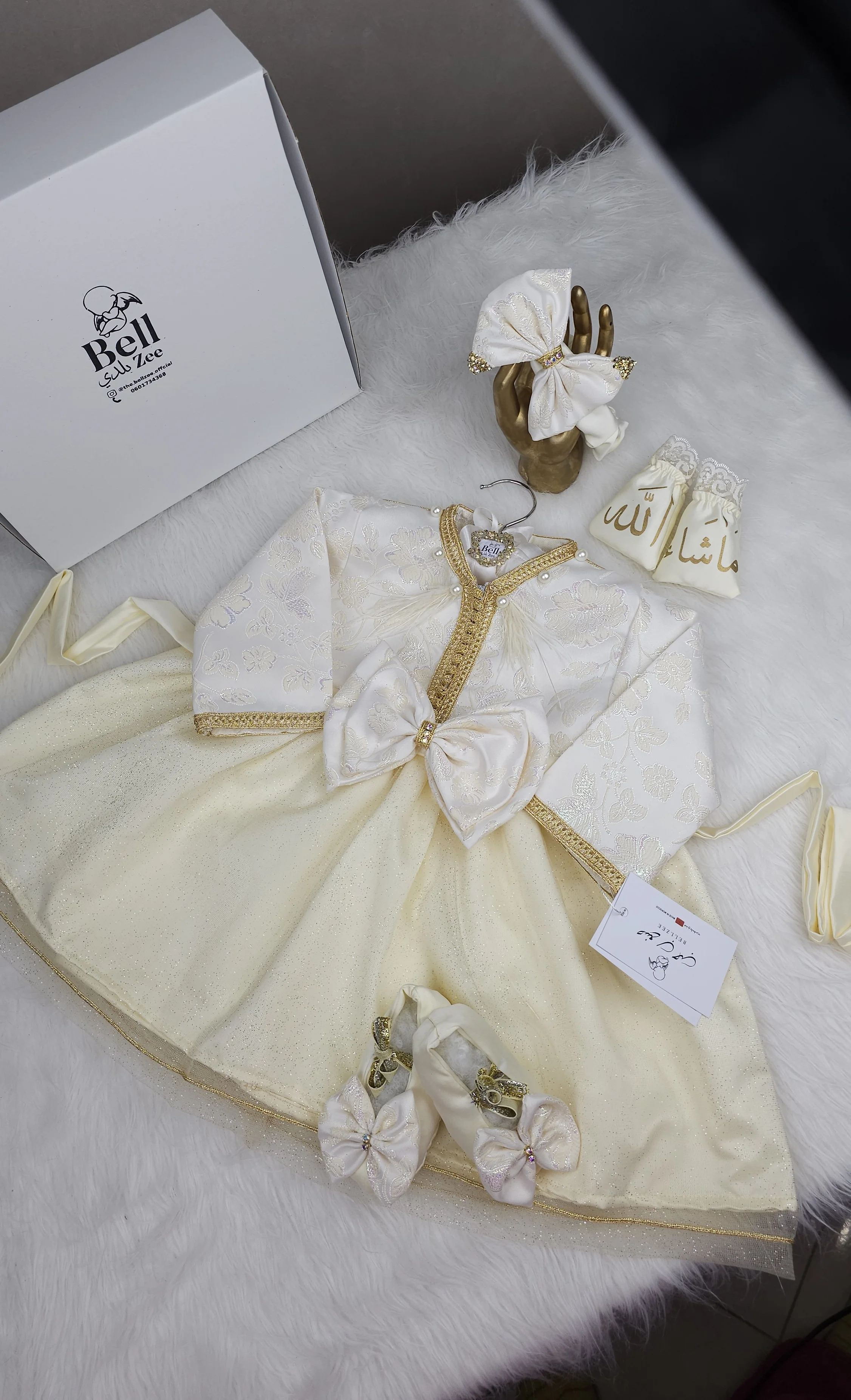 Nfissa Box Bébé – Robe Caftan Crème - Doré