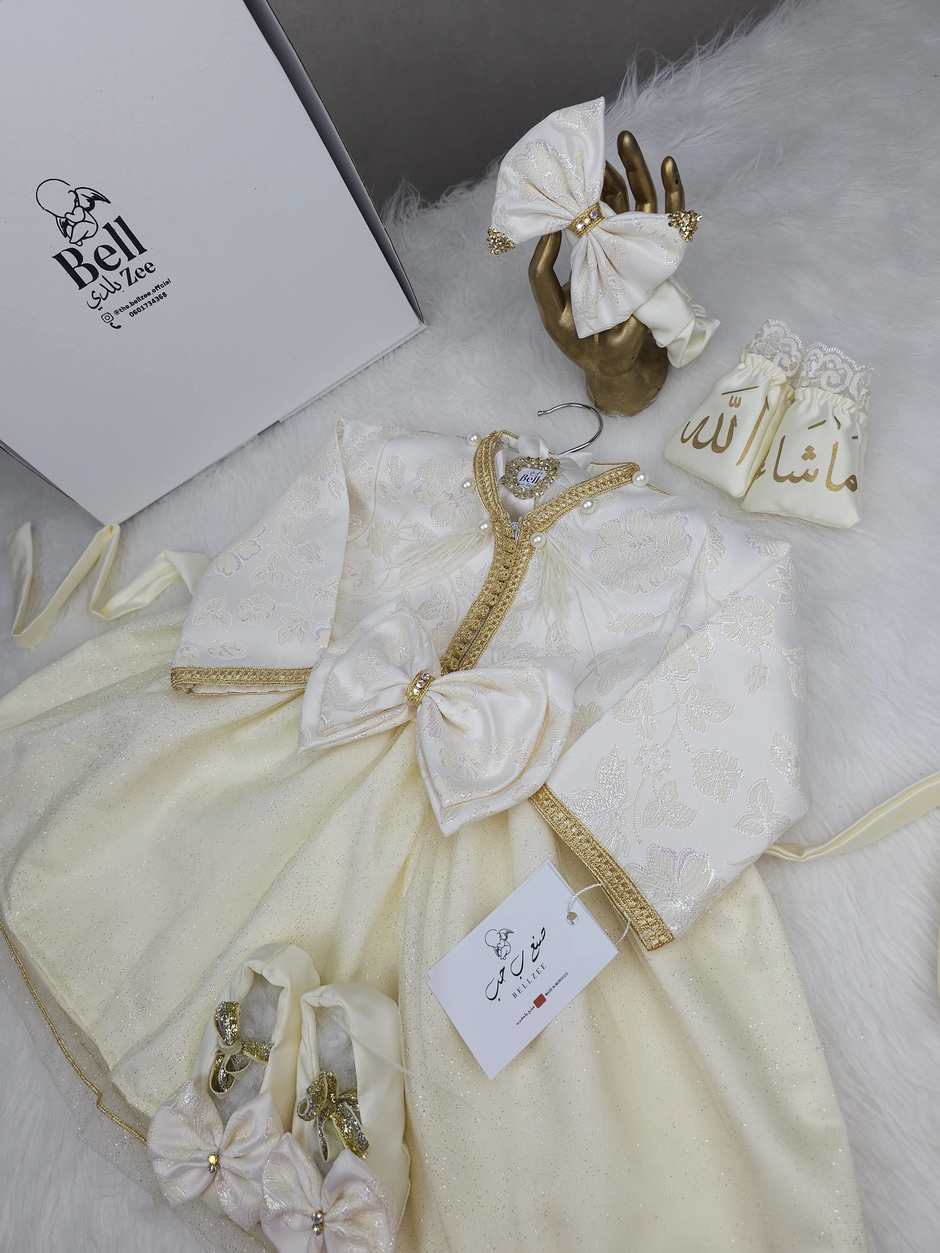 Nfissa Box Bébé – Robe Caftan Crème - Doré