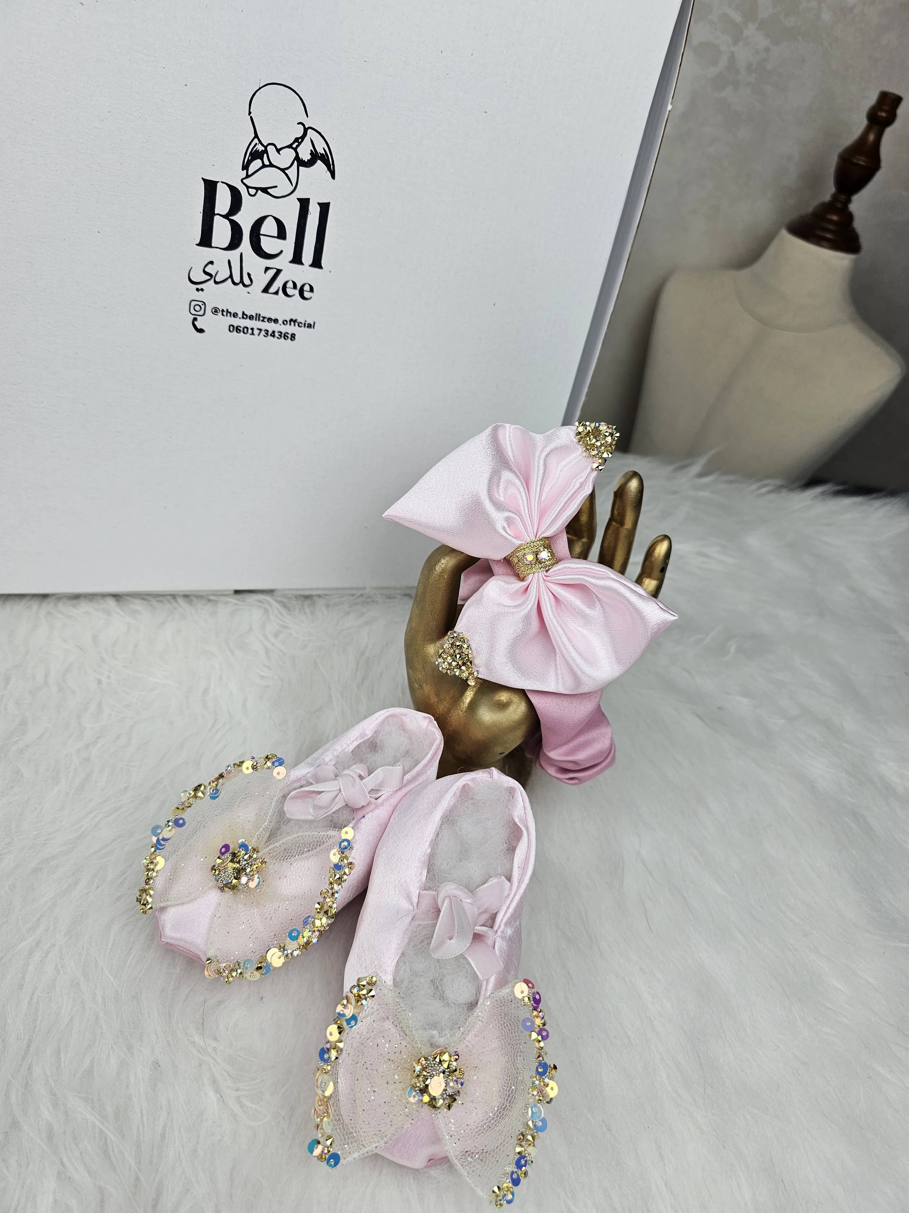 Nfissa Box Bébé – Robe Caftan Rose Pastel - Doré