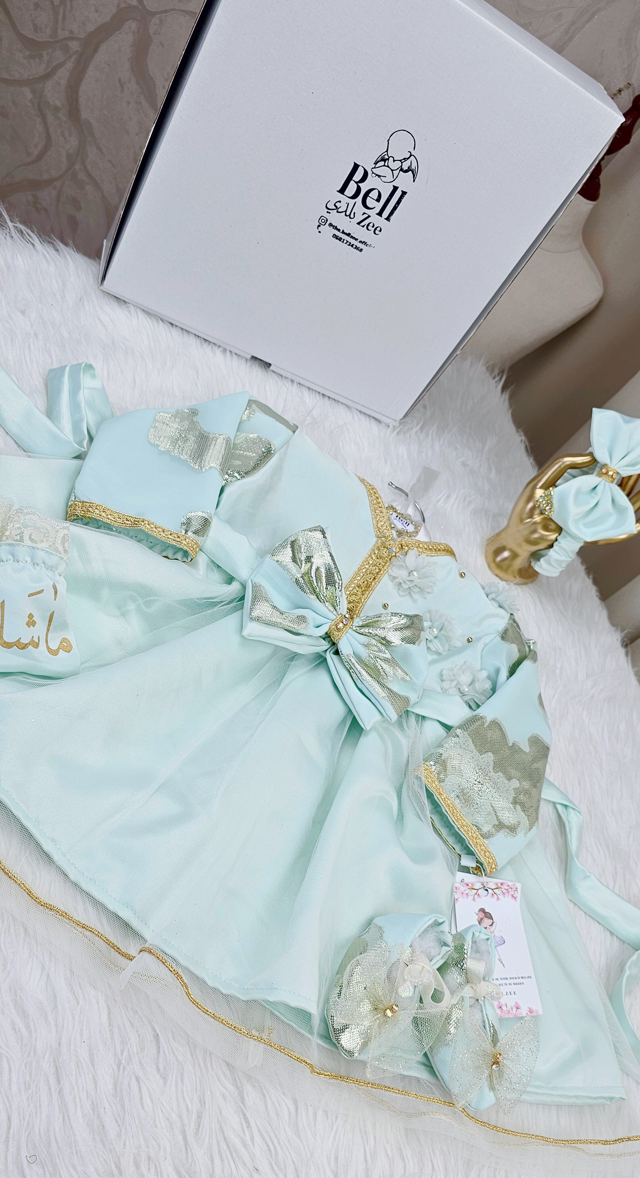 Nfissa Box Bébé – Robe Caftan & Accessoires Vert Eau