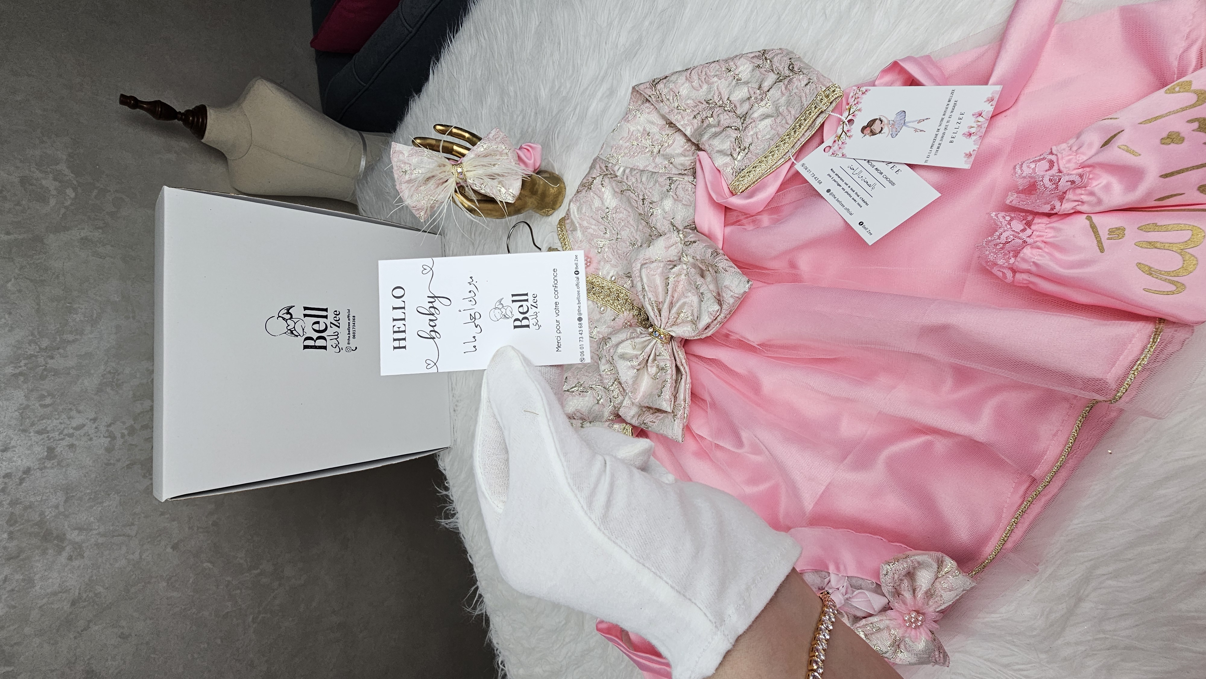 Nafissa Box Bébé – Robe Caftan Rose Bonbon & Doré
