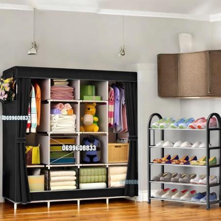 خزانة الملابس الكبيرة + منظم الأحدية +5 علاقات