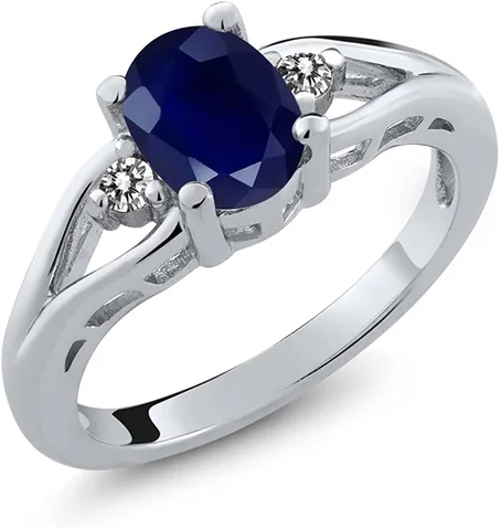 Gem Stone King 10K Yellow Gold and Sterling Silver Blue Sapphire Women's Ring