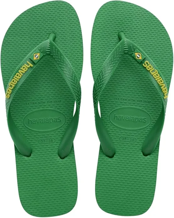 Havaianas for Women - Brazil Logo Color Flip Flops - Patria Green/Yellow Citrico