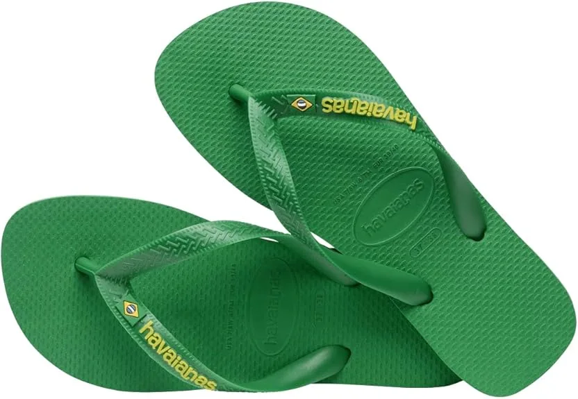 Havaianas for Women - Brazil Logo Color Flip Flops - Patria Green/Yellow Citrico
