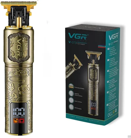 VGR V-073 Professional Hair Trimmer مع شاشة LED وقت التشغيل: 240 دقيقة للتشذيب للرجال ذهبي