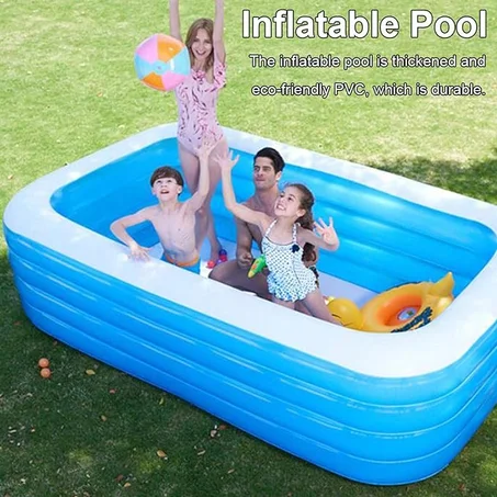 حوض استحمام مزدوج عائلي قابل للطي والنفخ يحتوي على ثلاث طبقات يتحمل اوزان الكبار وعازل، حوض السباحة يأتي بسعة 1550 لتر ( 262سم×175سم×60سم)