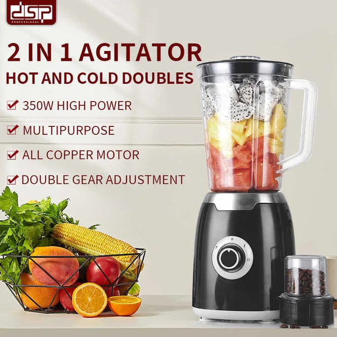 خلاطة كهربائية 2 في 1 من DSP – قوة 350W مع مطحنة + 2 كوب 1.5 لتر