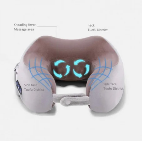 مخدة تدليك الكترونية على شكل حرف U، متعددة الاغراض وتصدر اهتزازات لتدليك الكتفين والركبة وتخفيف الام العضلات مع شاحنين ومنفذ USB