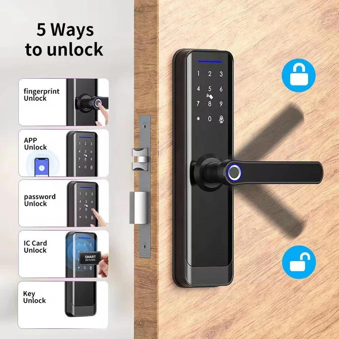 قفل باب ذكي ببصمة الإصبع – WiFi + تطبيق جوال | فتح بدون مفتاح