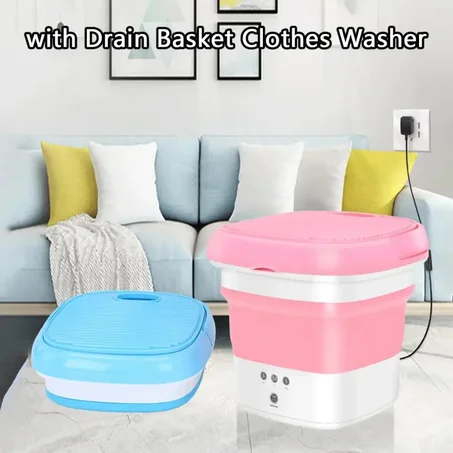 الغسالة المحمولة القابله للطي مناسبة للملابس الداخلية والخفيفة أيضاً لغسل وتنشيف القات