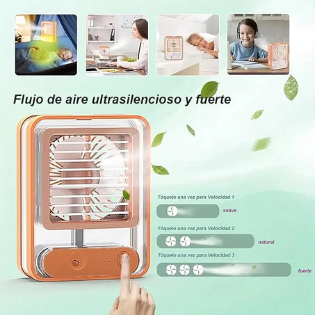 مروحة مكتب محمولة بتصميم صغير صامت قابل لإعادة الشحن بمنفذ USB مزودة بضوء ليلي و3 سرعات وفواحة بنفس الوقت، مناسبة لغرفة النوم والمكتب والمدرسة والخروج