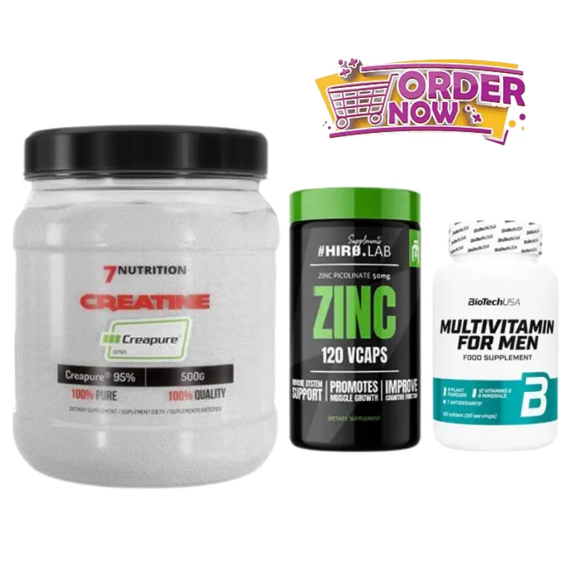 PACK : CREAPURE 7NUTRITION 500 G - ZINC PICOLINATE 50 MG - MULTIITAMINE FOR MEN