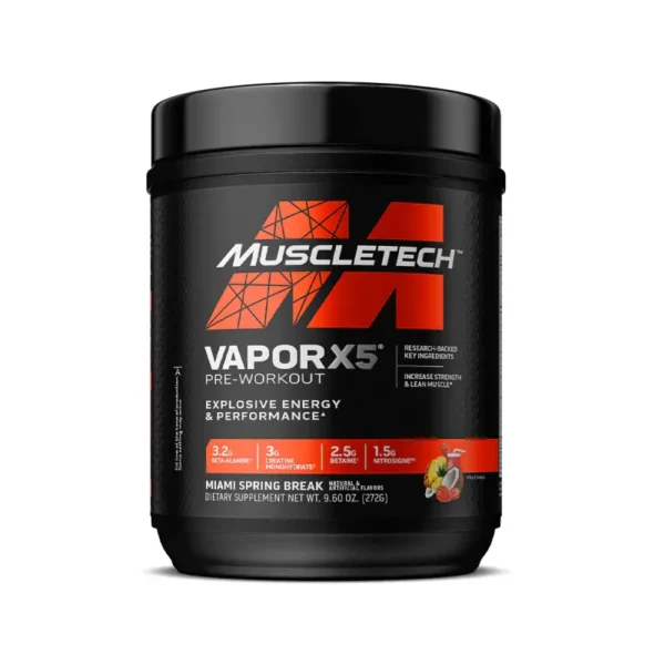 VaporX5® Pre-Workout Muscletech 272g – 30 Scoops (Beta-Alanine + Créatine + Bétaïne + Nitrosigine®)