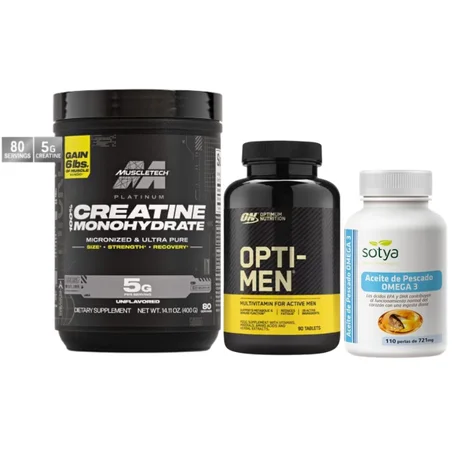 PACK - CREATINE PLATINUM 400G - MULTIVITAMINE OPTIMEN 90 TAB - OMEGA 3 SOTYA 100 CAP