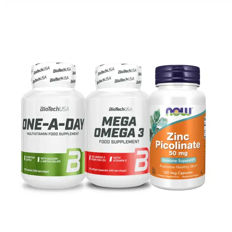 Pack  : One a day multivitamines + Omega 3 Biotechusa + Zinc picolinate 120caps
