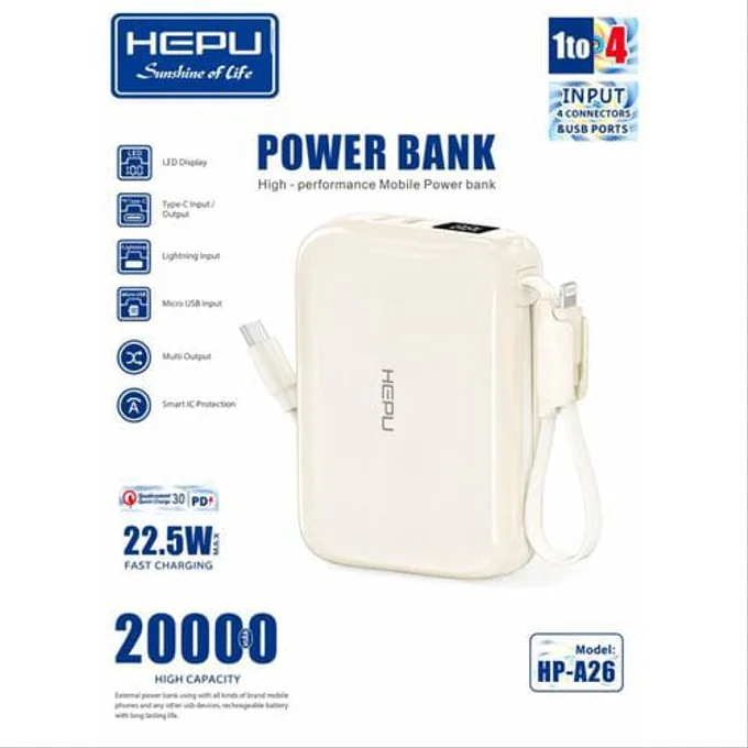 Power Bank HEPU 20 000 mAh – Charge Rapide 22,5 W