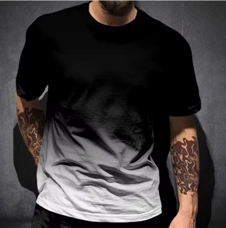 تي شيرت رجالي عصري بياقة دائرية، بنقشة متدرجة، للجري والرياضة والنشاطات الخارجية، سريع الجفاف وكاجوال
