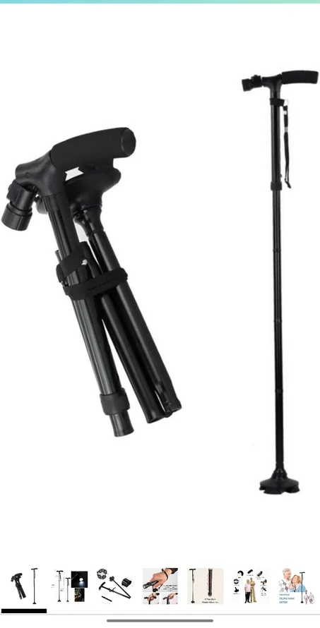 Canne de marche pliante pour personnes âgées avec lumière LED