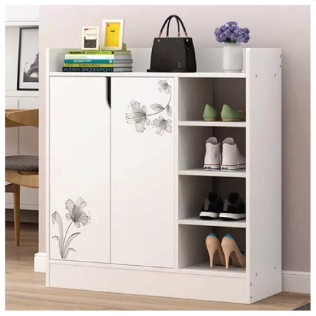 خزانة أحذية خشبية بيضاء مع رفوف جانبية خزانة عصرية خزانة للعائلة