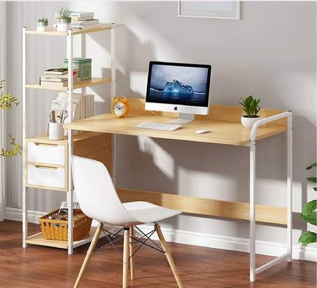 مكتب دراسي خشبي والهيكل معدني مع رفوف جانبية و جرارات