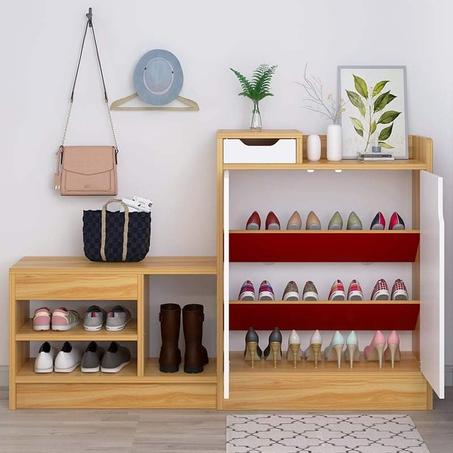 خزانة خشبية للأحذية مع منظم جانبي ورف علوي للتحف