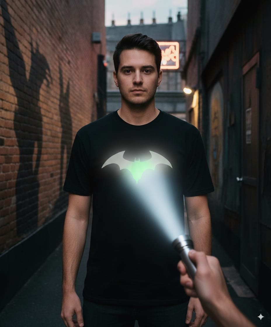 T-shirt noir Batman qui s’illumine dans le noir
