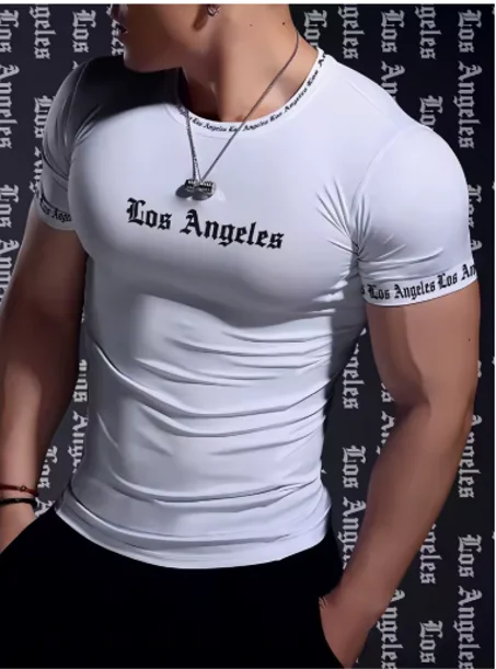 تي شيرت رياضي الصيف اليومية عادية الرجال قصيرة الأكمام قمة الموضة