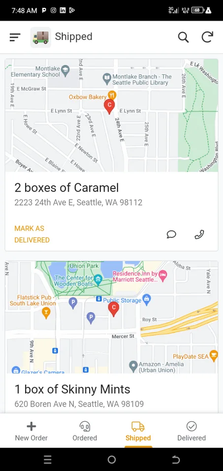 Order and delivery tracking app