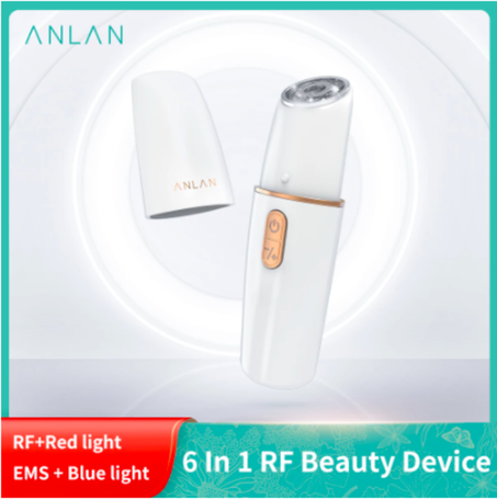 ANLAN 6 In 1 RF Beauty Device EMS Face Lifting Facial Mesotherapy Radio Frequency Red and Blue Colors Skin Care Face Firming