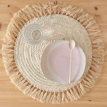 Set de table en feuille de palmier avec frange en raphia