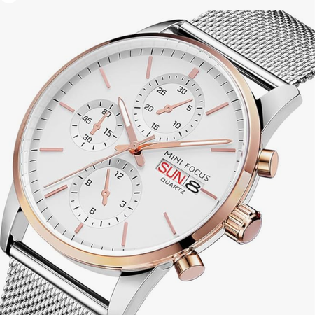 ساعة يد كوارتز للرجال من انسيلف، ساعة يد صغيرة فوكوس MF0180G بسوار من الستانلس ستيل، ساعة يدمقاومة للماء وعقارب مضيئة للرجال بسيطة لعرض الوقت