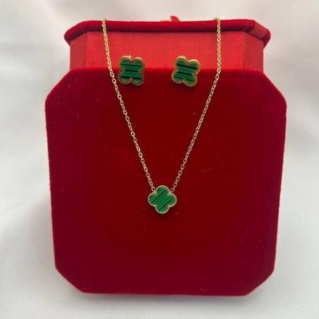 ensemble chaîne boucles d'oreille- Vert