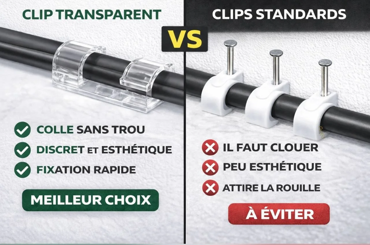 Fixation pour fils et câbles avec adhésif intégré