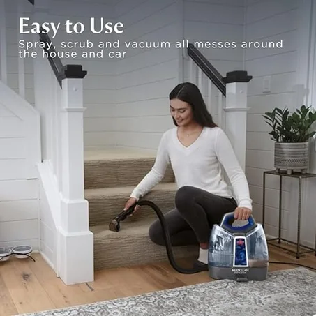 بيسيل (47202) ملتي كلين منظف السجاد المحمول للبقع والصبغات، يزيل البقع العنيدة بشكل دائم، سهل الاستخدام على الاسطح المتعددة: الكنبة والسيارة والمفروشات، مع تقنية هيت ويف-ضمان تصنيع لمدة عامين