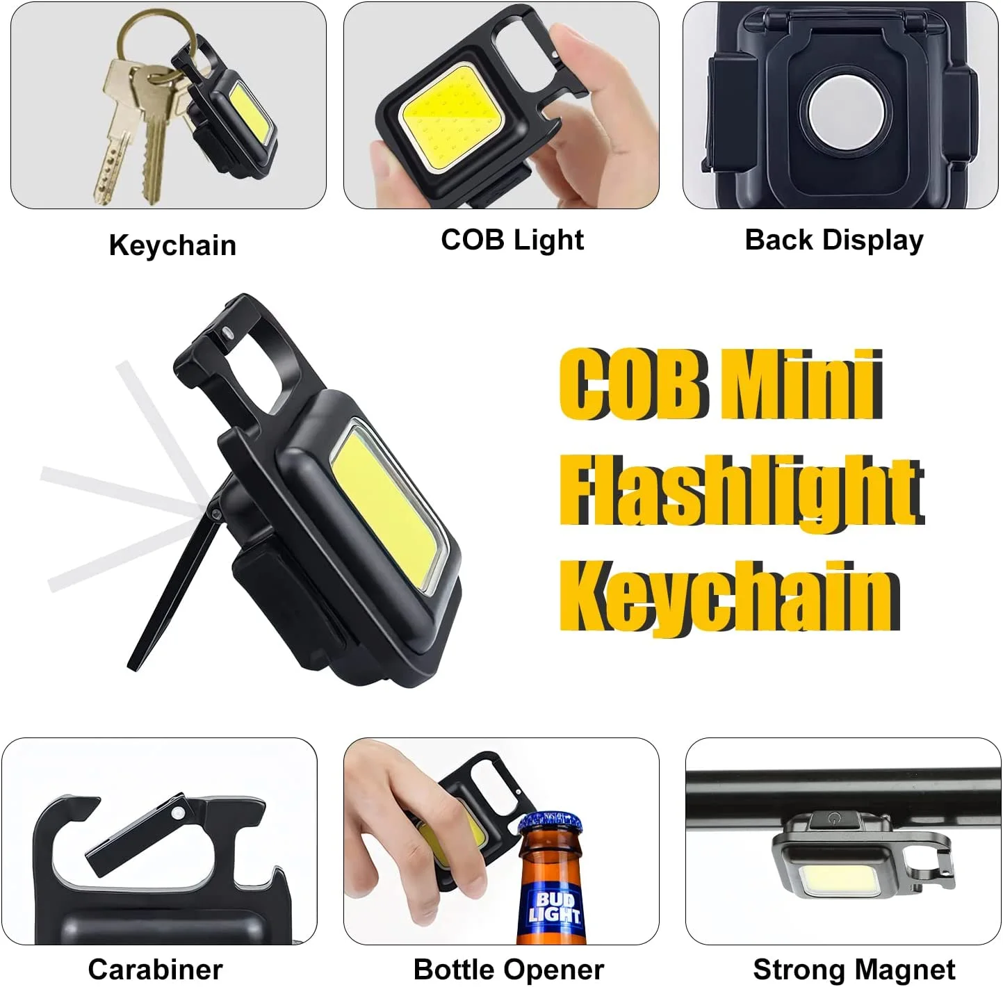Lampe Torche Porte-Clés Rechargeable USB - 8000 Lumens - 3 Modes - Batterie Externe - Pour Camping, Randonnée, Urgence