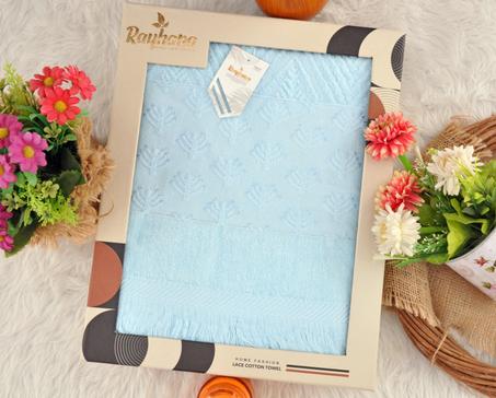 🛁 بشكير الشراشيب الفاخر - اللون السماوي - 100% قطن مصري