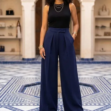 Pantalon Large "Palazzo Chic" – Coupe Haute & Multi-Coloris Fluide
