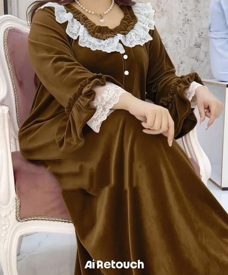 بيجامة طويلة موبرة  بالشبكة فالسدار وفالدين 🥰😍